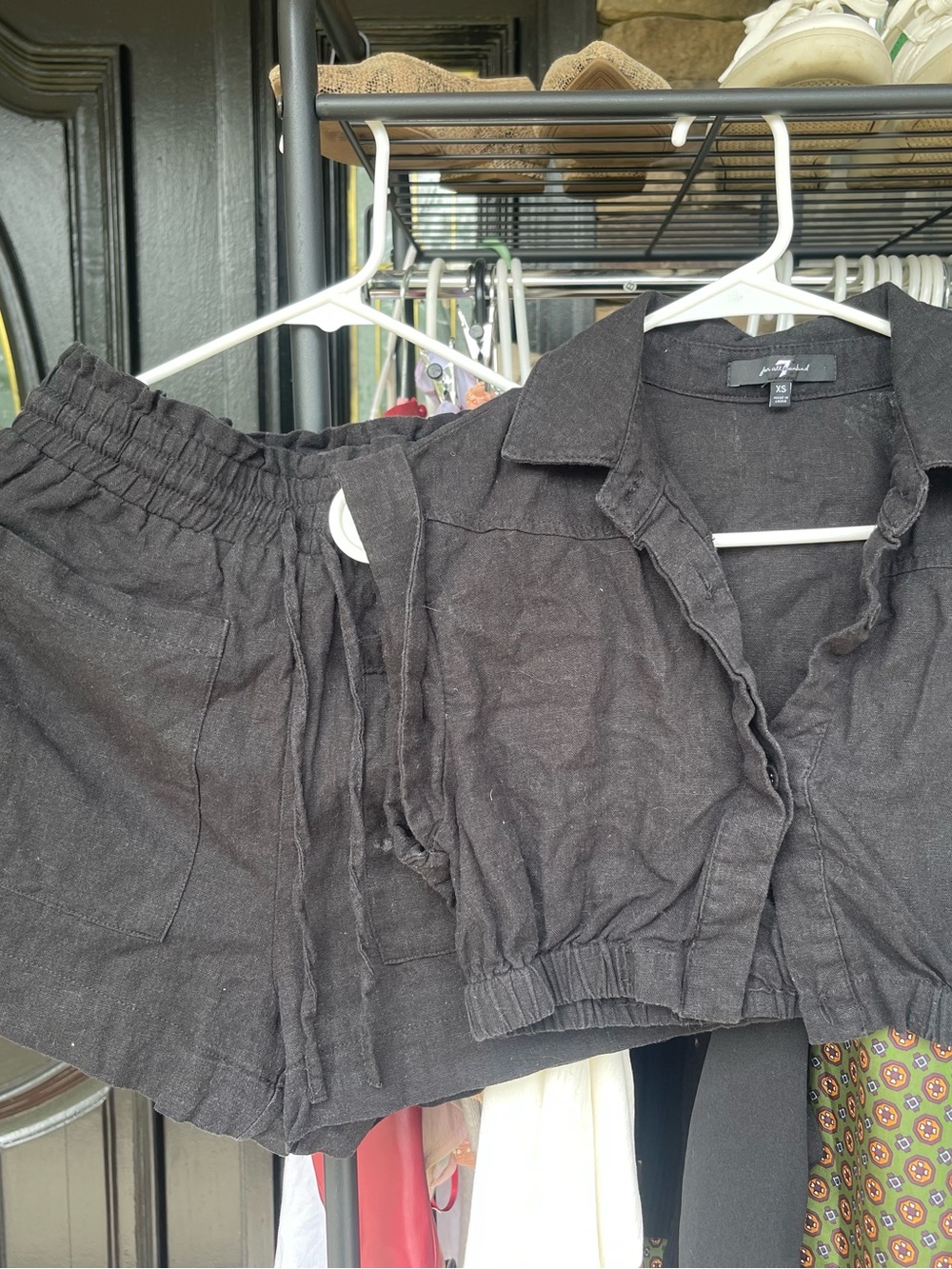 7 For All Mankind Black Linen Cropped Shirt